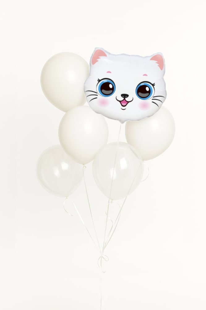 Zestaw balonów z kotkiem w białym kolorze