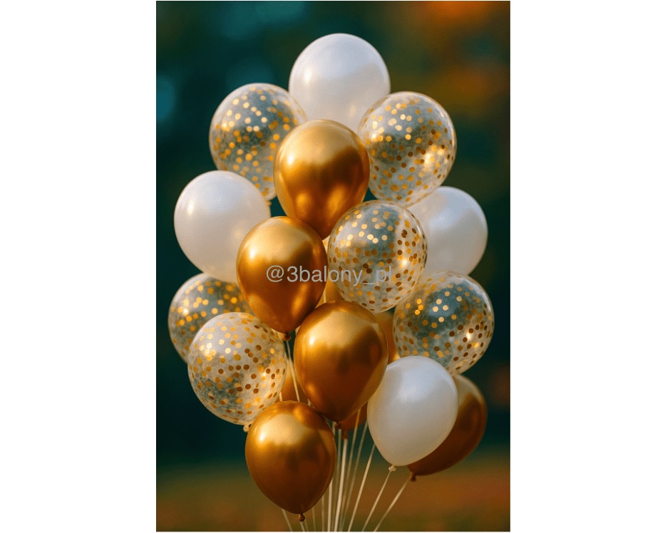 Złoto-biały bukiet balonowy z helem – elegancka dekoracja na każdą okazję