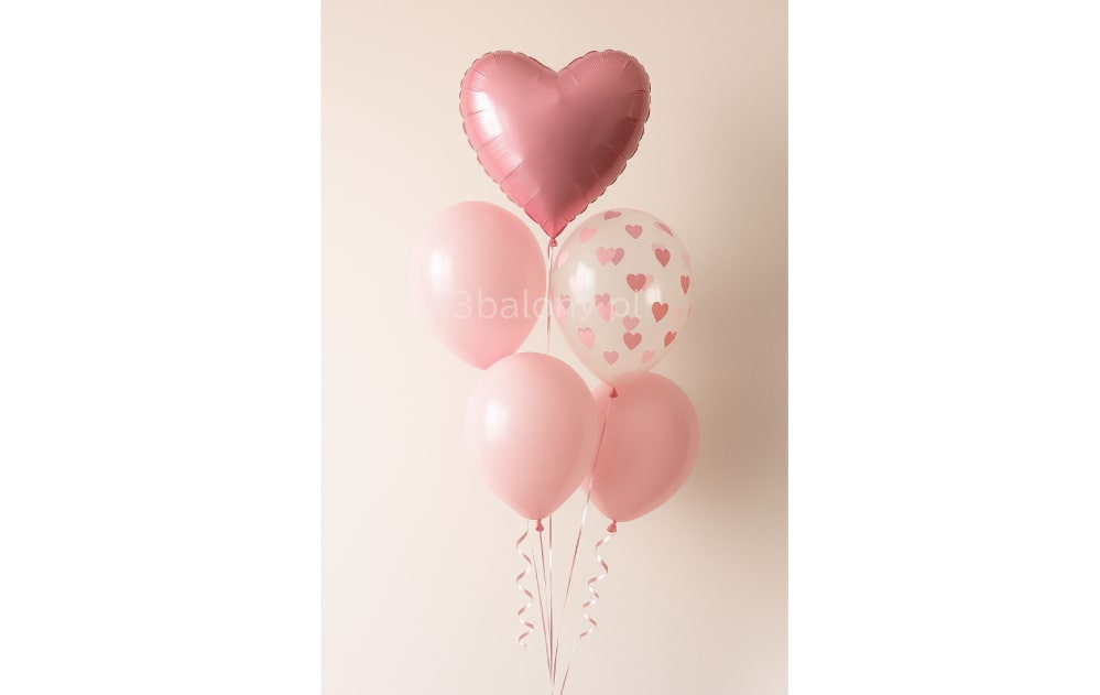 Bukiet balonów z sercem w kolorze różowym