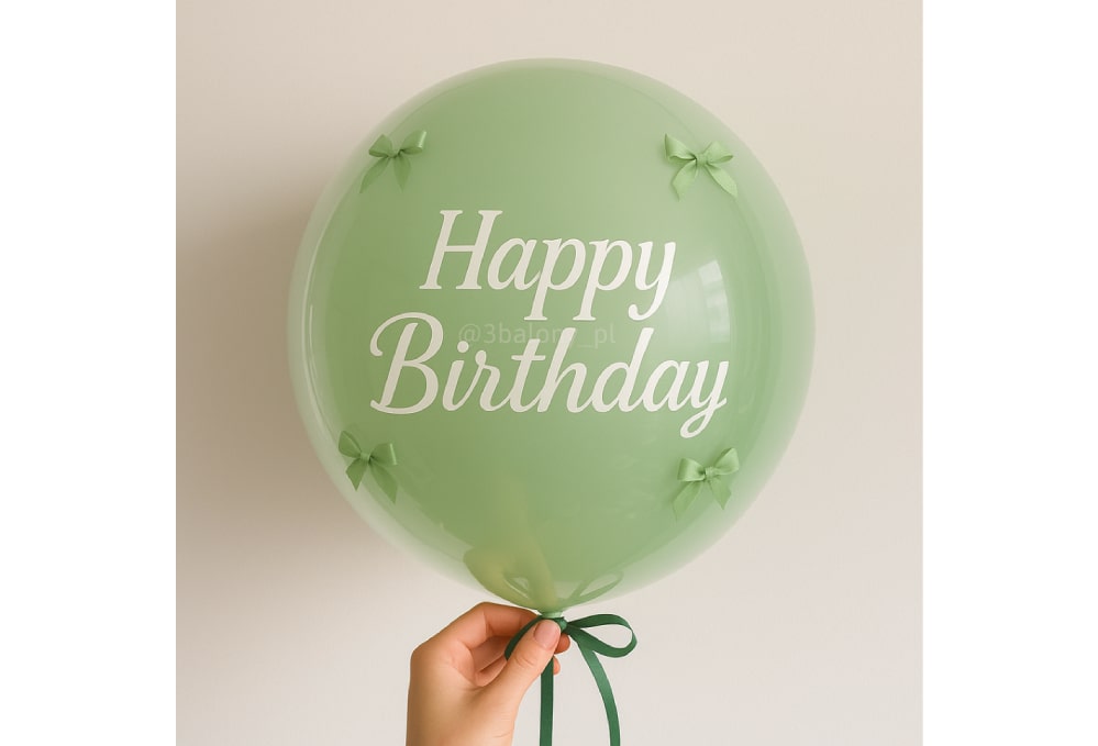 Balon Double Bubble w kolorze pastel pistachio z napisem