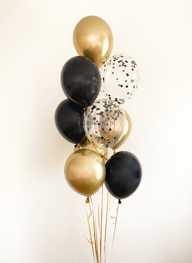 Bukiet balonów z helem w złoto-czarnym kolorze – Idealny dla miłośników czarnego koloru