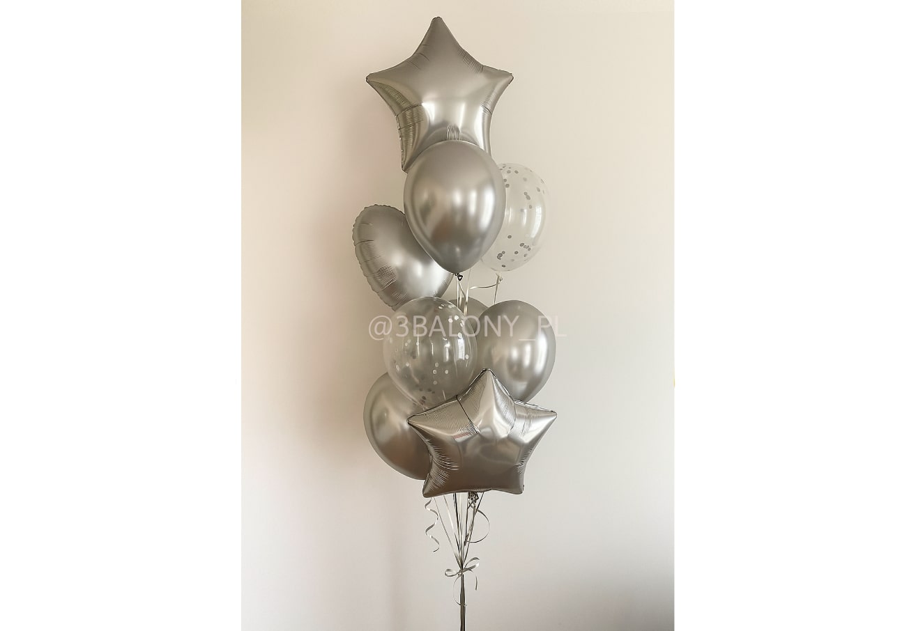 Wyjątkowy bukiet silver– balony serca, gwiazdka oraz balony lateksowe