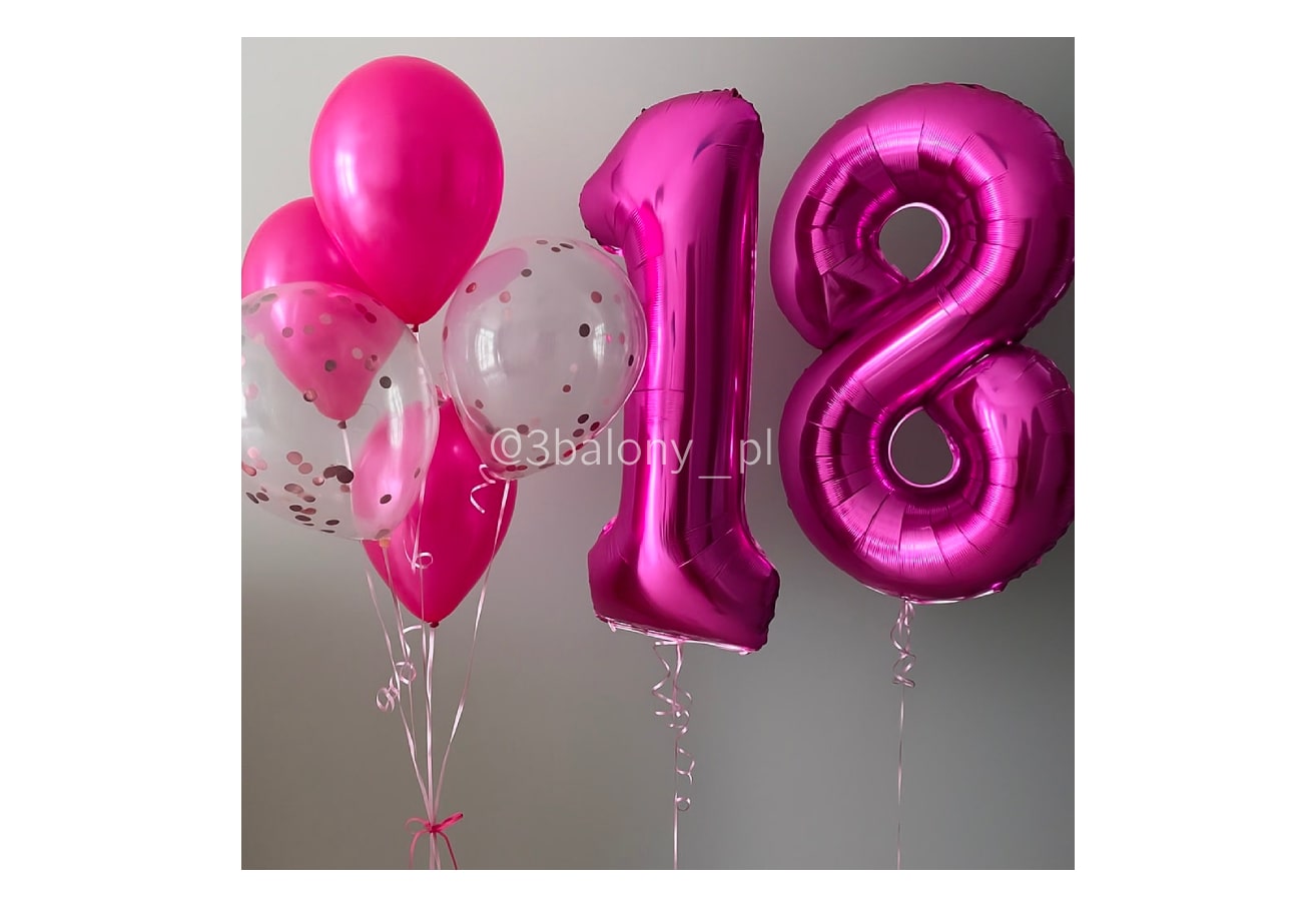 Balon cyfra 1 i 8 w malinowym kolorze w zestawie
