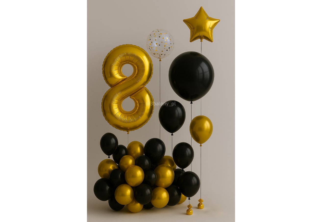 Zestaw balonowy na 8 urodziny ze złotą cyfrą