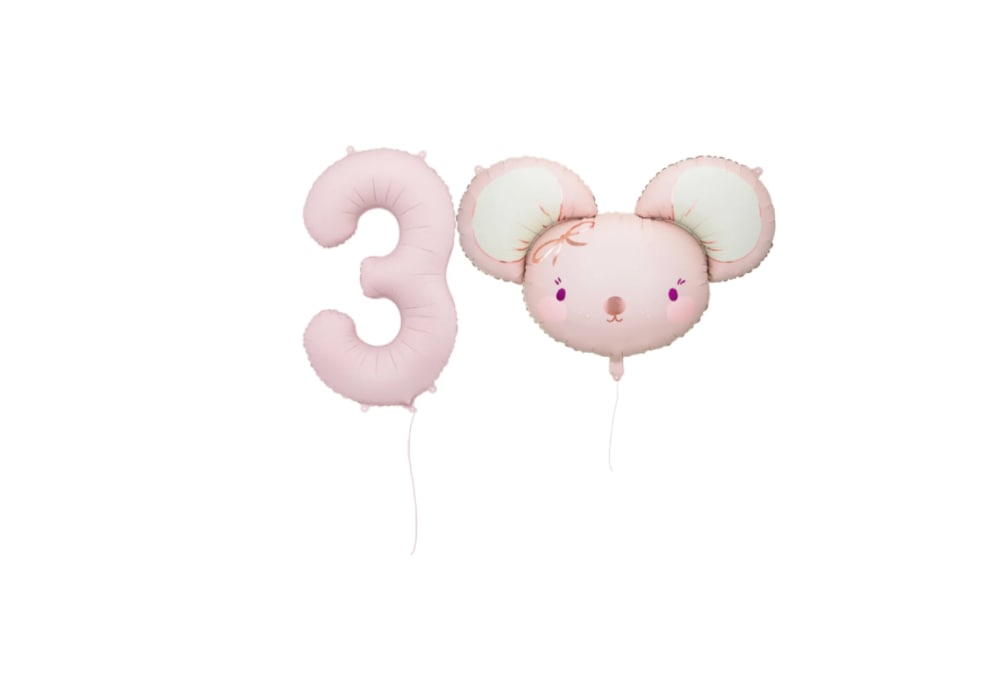 Balon foliowy cyfra 3 oraz balon Myszka