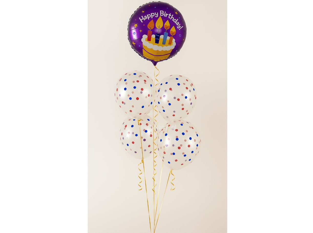 Balon okrągły z napisem „Happy birthday” torcik