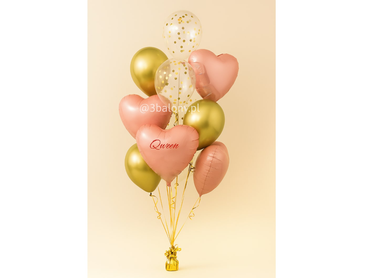 Bukiet balonów „Queen” – eleganckie złote, różowe i z konfetti na prezent