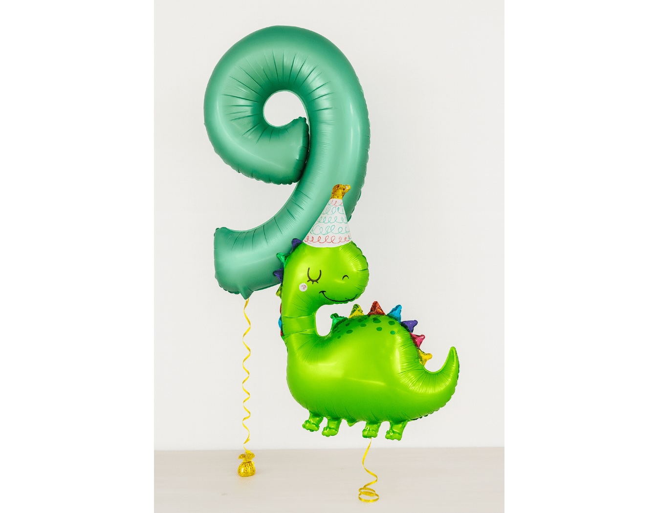Balon Cyfra 9 w kolorze mięty z dino