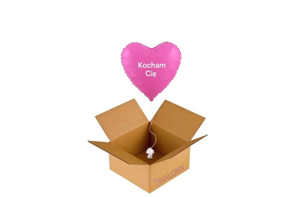Balon w pudełku – różowe serce + biały napis