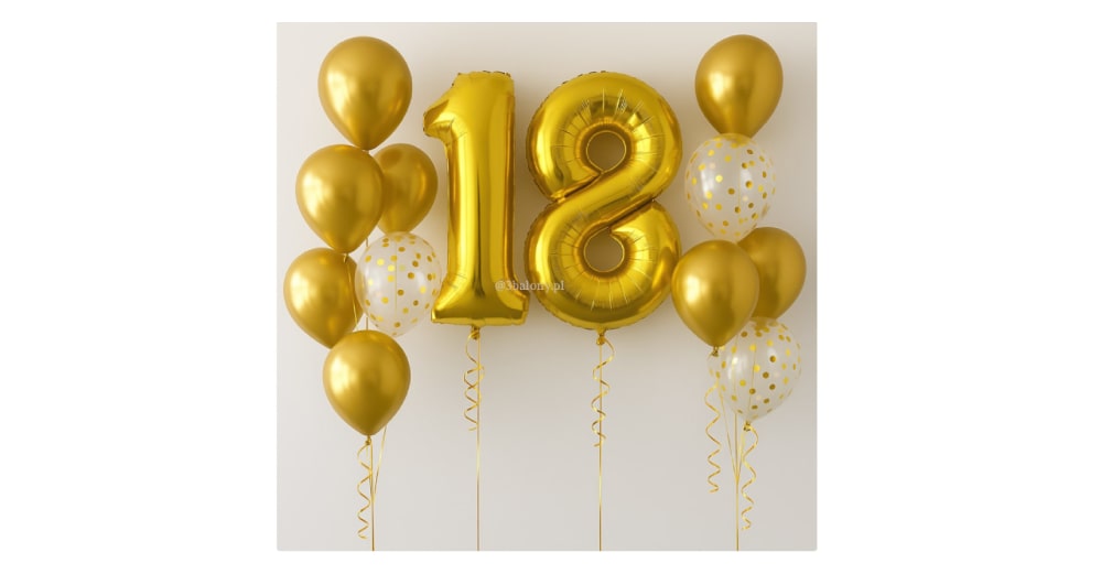 Złoty zestaw balonów na 18 urodziny