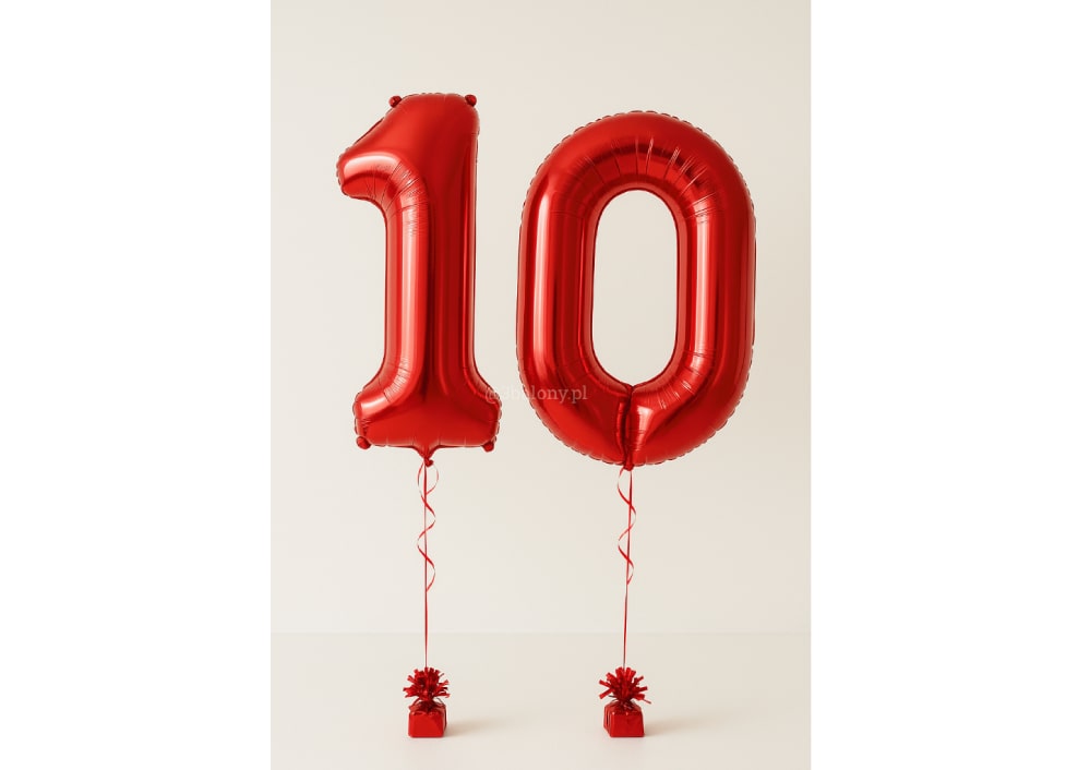 Balon foliowy cyfra 1 i 0 w czerwonym kolorze