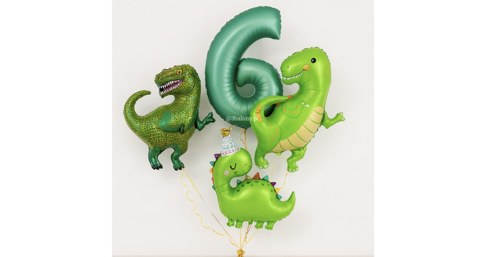 Balon cyfra 6 w kolorze mięty z w zestawie z dinozaurami