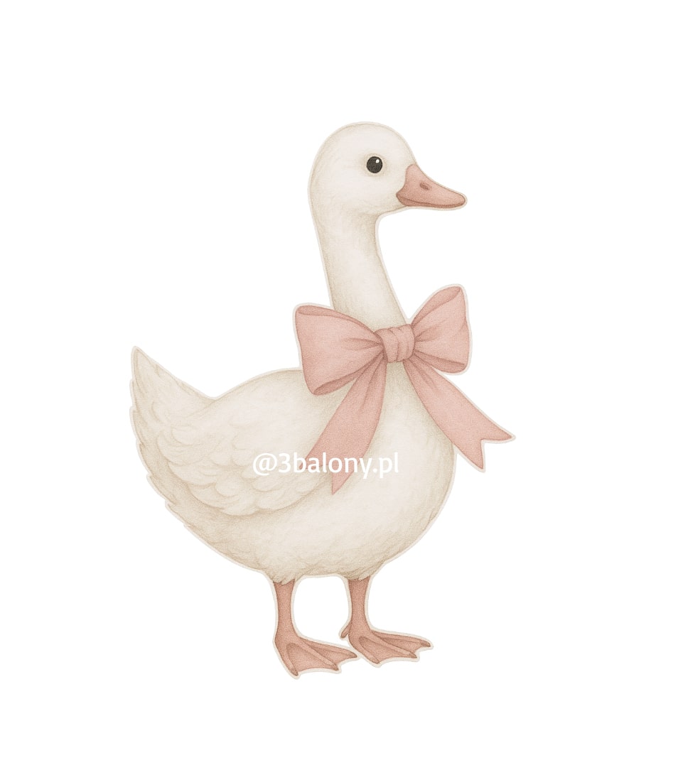 Urocza dekoracja gąska z różową kokardą – ozdoba wycinana po obrysie