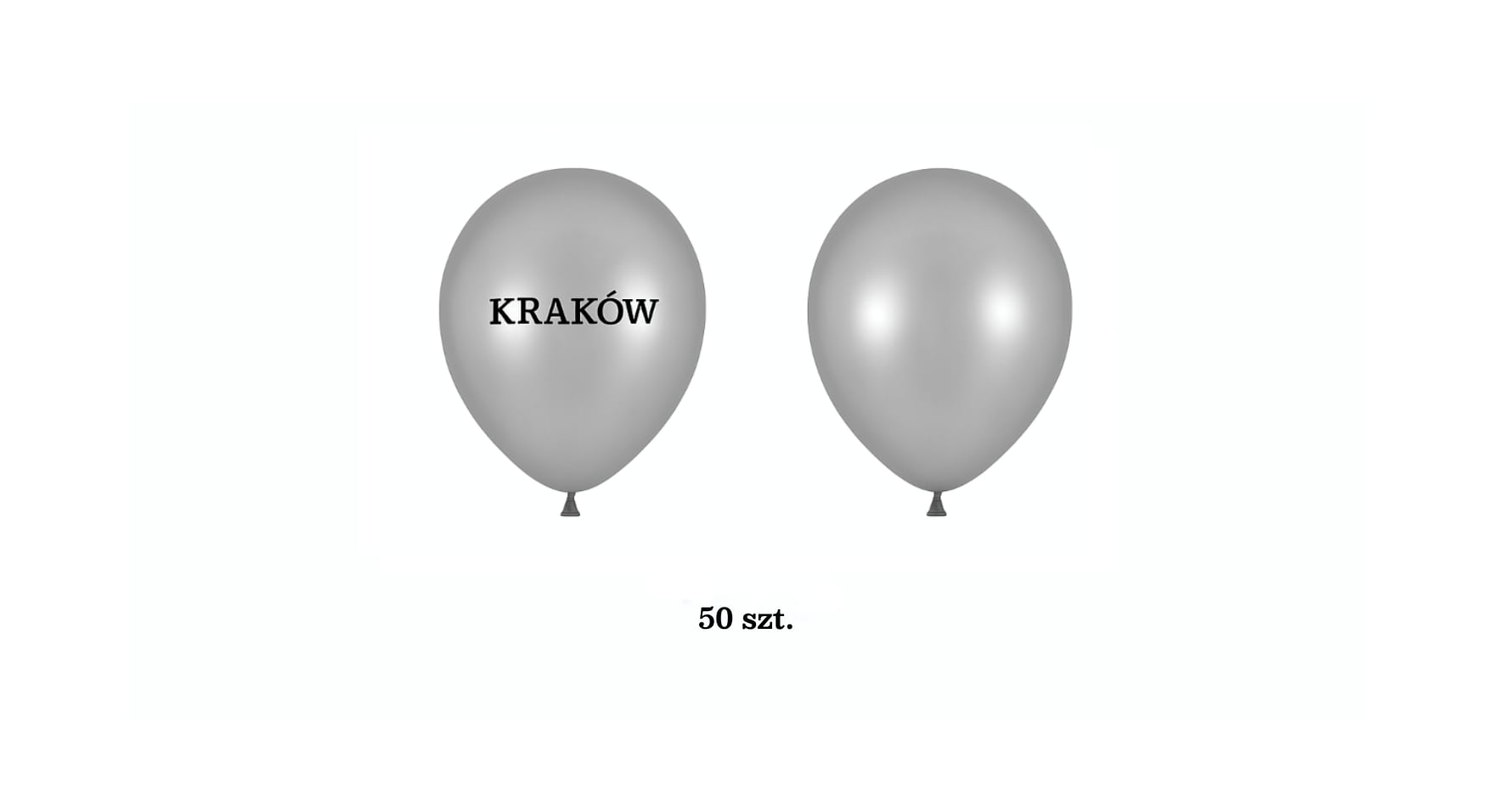 Balon lateksowy z logo firmy, srebrny kolor, 50 szt. + patyczki oraz koszyczki