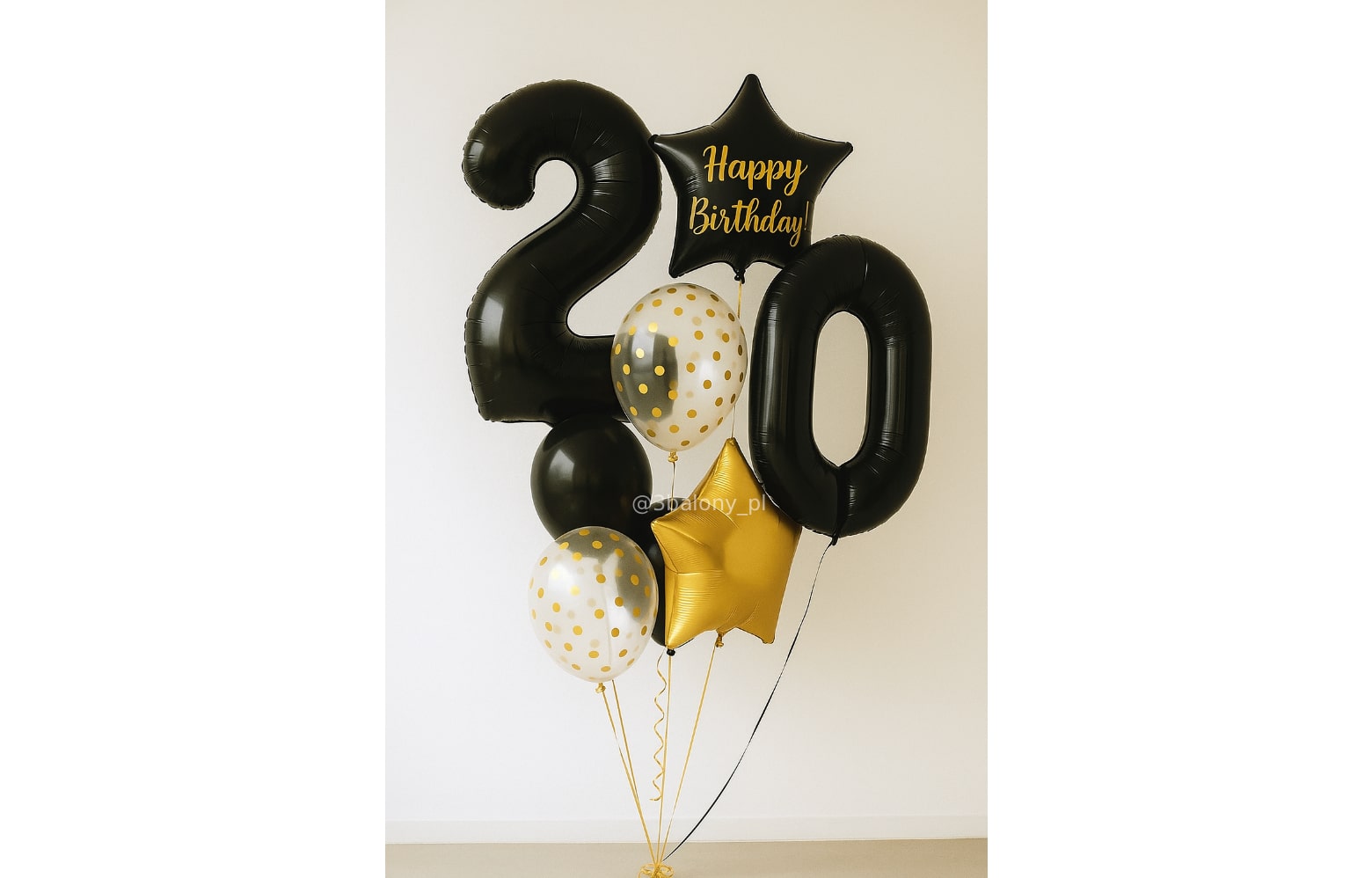 Zestaw 20 urodziny z cyfrą 20 w czarnym kolorze