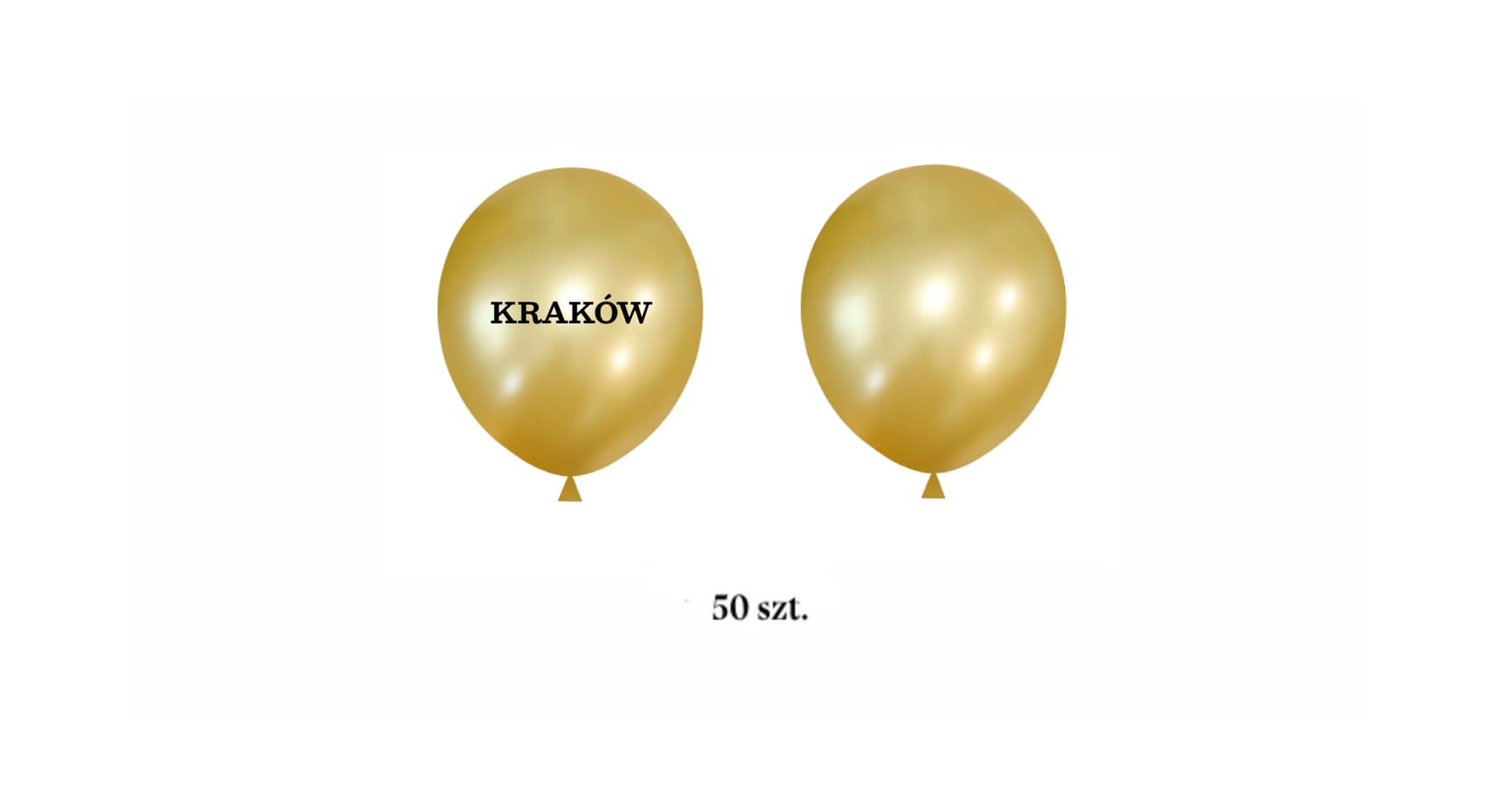 Balon lateksowy z logo firmy, złoty kolor, 50 szt. + patyczki oraz koszyczki