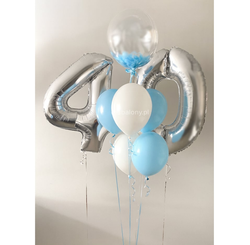 Balony cyfry 4 i 0 w zestawie z lateksowymi balony z helem