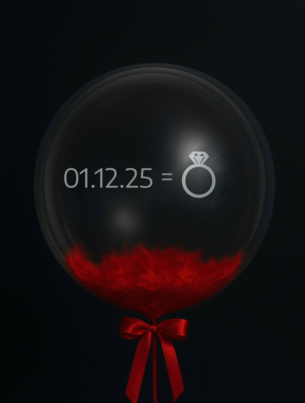 Balon Bubble z czerwonymi piórkami na zaręczyny z datą