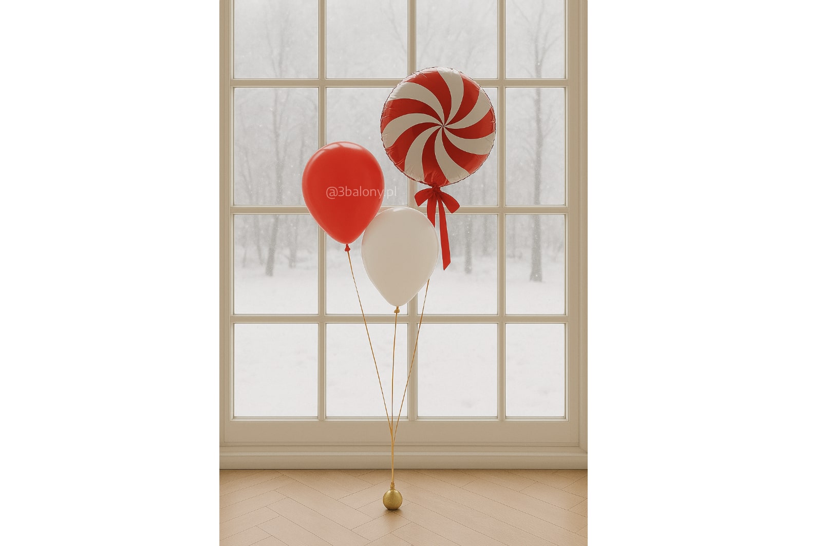 Bukiet balonów lizak czerwony i biały – zimowa dekoracja z balonów
