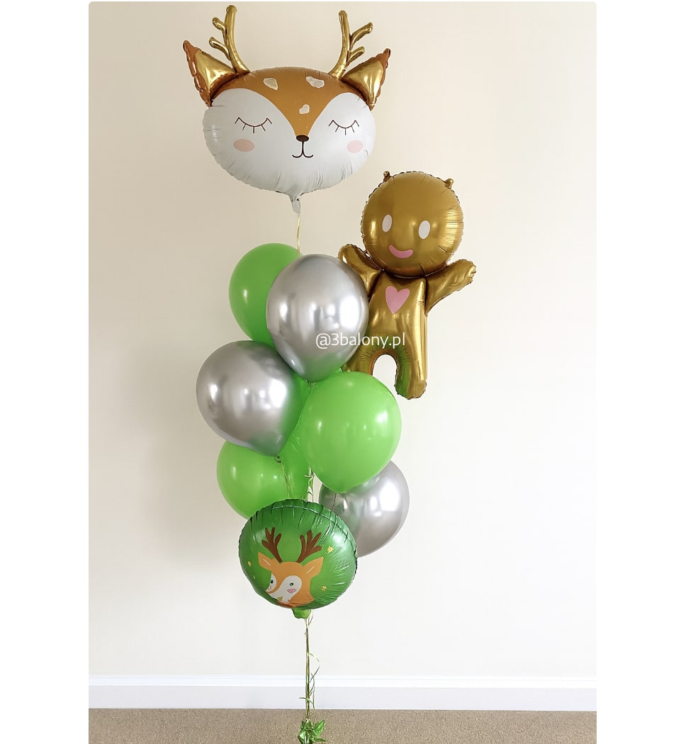Bukiet balonów z jelonkiem i ciasteczkiem